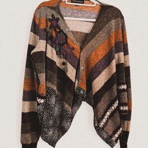 Funky Boho Crochet Cardigan | Mixed Media Artsy Asymmetrical Sweater large